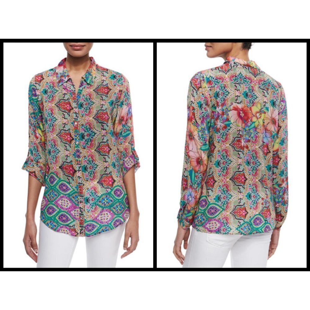 💕JOHNNY WAS💕 Deja Button-Front Blouse Large